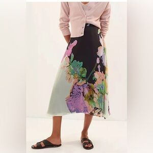 Anthropologie Eva Franco Floral Midi Skirt Orchid Bloom Vibrant Size 10